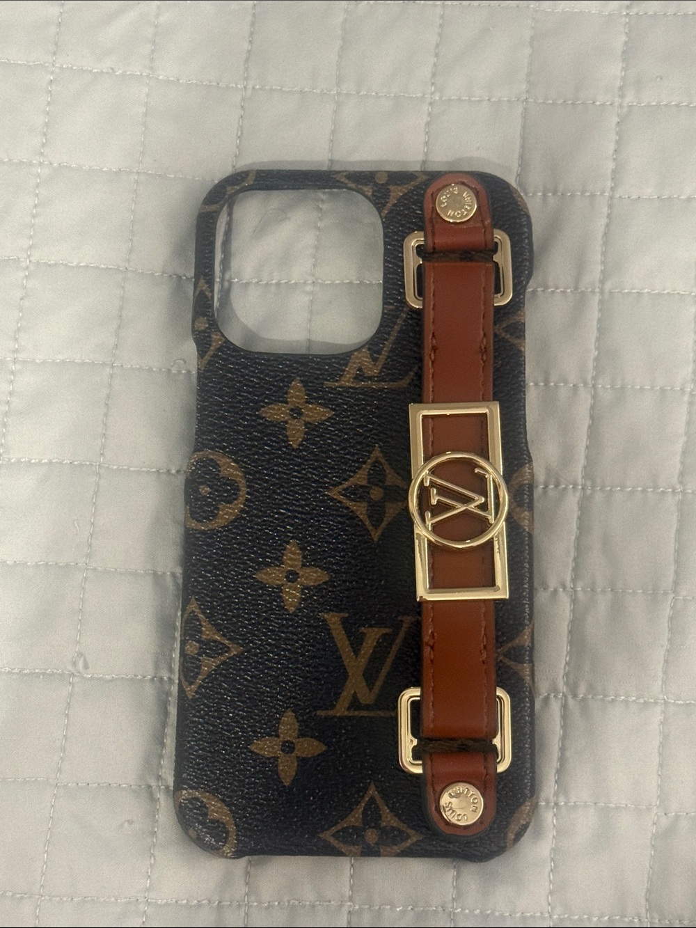 Louis Vuitton Monogram Brown and Tan Leather Strap Phone Case